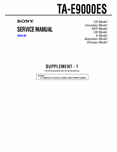 Sony TA-E9000ES Service manual supplement 1